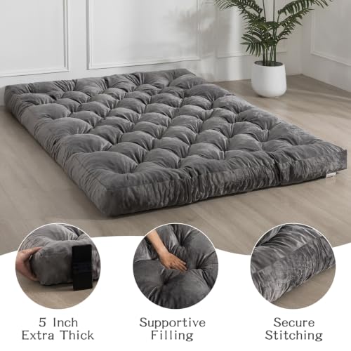 5-Inch Velvet Futon Mattress, Foldable Twin Size Floor Sleeping Pad