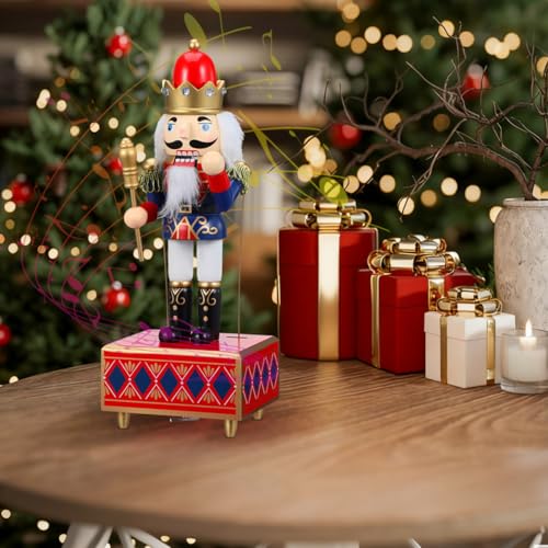 Blue Wooden Nutcracker Music Box - 12 Inch Christmas Soldier Decor