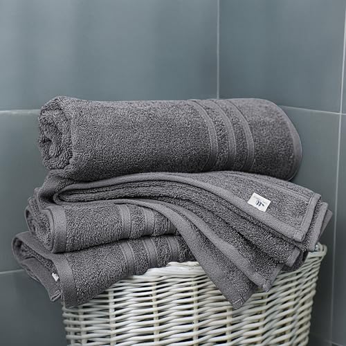 4-Piece 100% Cotton Bath Towel Set - 27x54 Inches, Quick-Dry Dark Grey