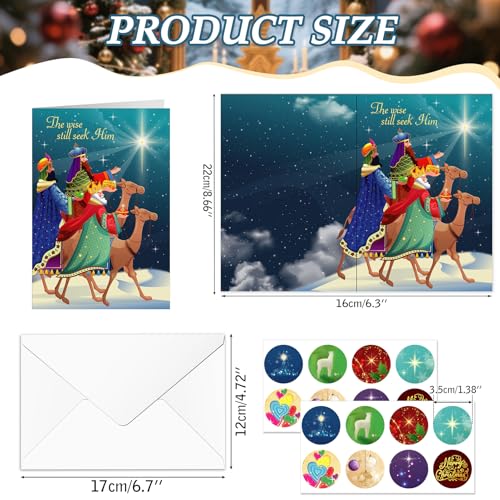 16PCS Religious Nativity Christmas Cards with Envelopes & Stickers - Christian Holiday Greeting Set