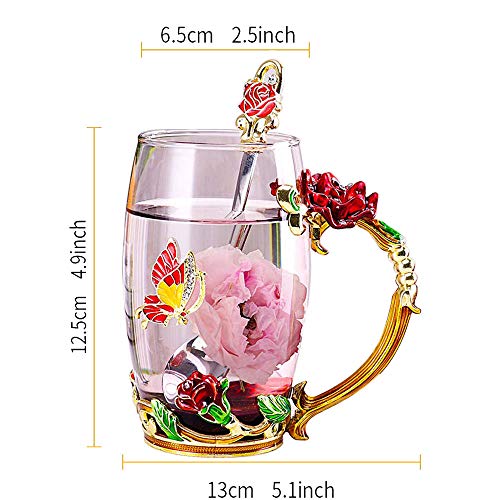 DasyFly Rose Red Enamel Butterfly Flower Tea Mug - Elegant Gift for Women