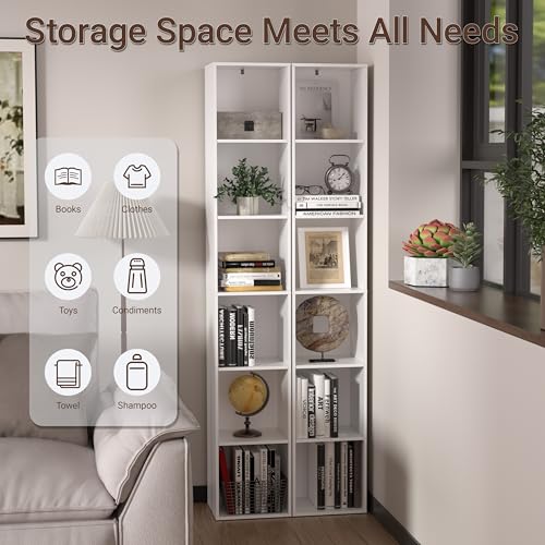6-Cube Storage Organizer, Modern Freestanding White Bookshelf for Home