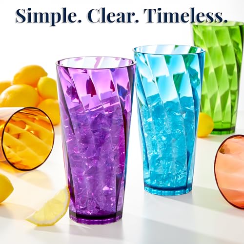 26oz Reusable Plastic Drinking Glasses, Jewel Tone Tumblers - Set of 8
