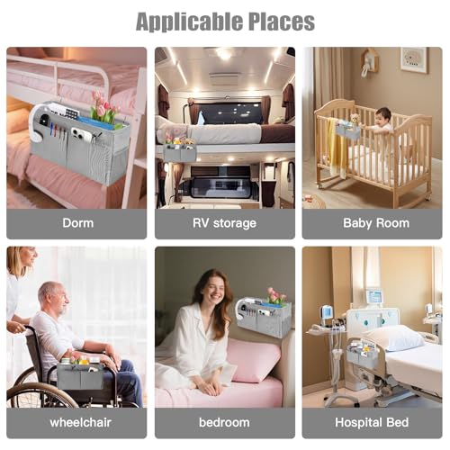 Bedside Caddy Organizer with Adjustable Hooks for Dorm, Crib and Bunk Bed