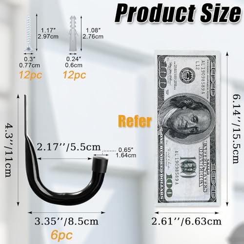 Heavy Duty Metal Wall Hooks 6-Pack for Garage Storage and Organization