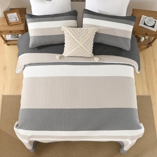 Oversized 120x120 Cotton Bedspread Set with Striped Pattern - 3pcs