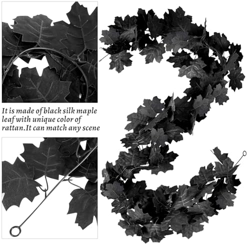 Black Maple Leaf Halloween Garland - 11.8 ft Artificial Fall Vines (2 Pack)
