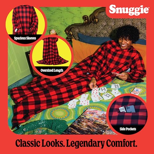 Oversized Wearable Blanket with Sleeves and Pockets - Soft Fleece Throw