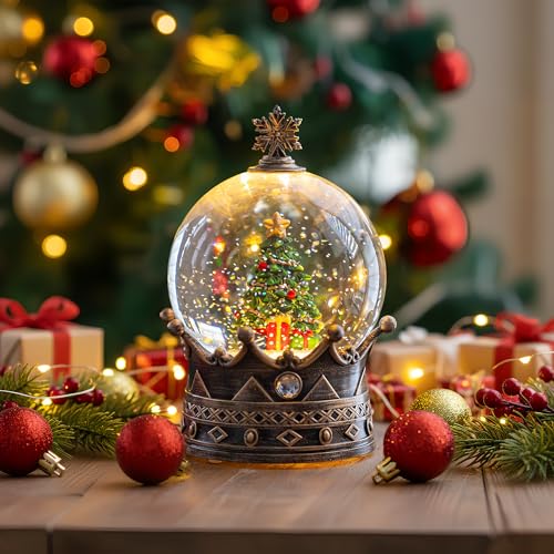 Musical Christmas Snow Globe Lantern with LED Swirling Glitter