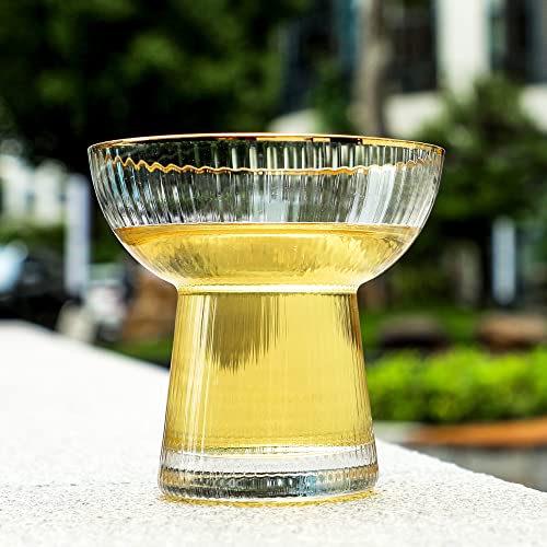 Lysenn Gold Rim Stemless Margarita Glasses Set of 2, 10oz Cocktail Glasses