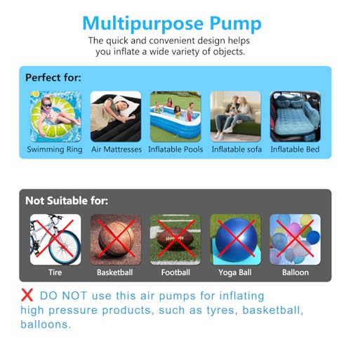 Electric Inflatable Bed Pump with 3 Nozzles & Free Swim Ring