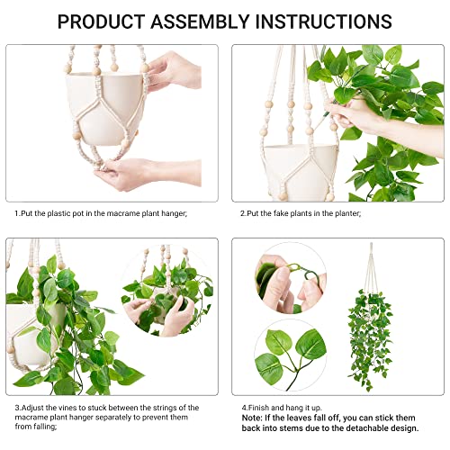 Artificial Hanging Pothos Plant with Macrame Hanger & Pot for Indoor Decor