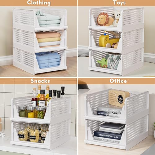 5 Pack Stackable Closet Storage Baskets Foldable Wardrobe Bins