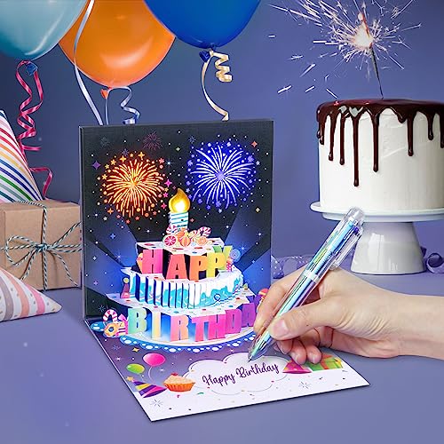 INPHER Blue 3D Pop Up Fireworks Birthday Card with Music & Light - Gifts for Women & Men