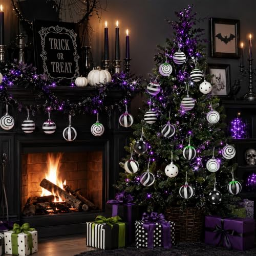 Fayoo 24-Pack Black & White Christmas Halloween Ornaments, 2.36 in - 12 Designs