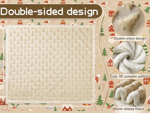 Remagr 3D Christmas Tree Sherpa Throw Blanket 50x60 Beige (Beige/Xmas Tree)