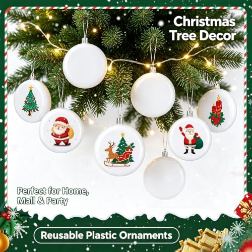 Blank Christmas Ornament Balls 24pc – 2 Sizes, Matte White Plastic DIY Decor