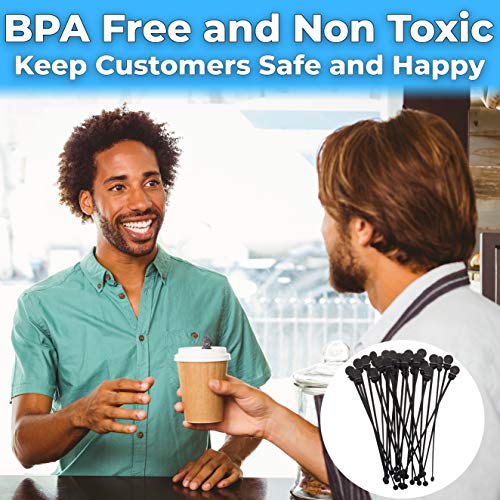 200 Pack Black Cafe-Grade BPA-Free Coffee Stoppers & Stirrer Paddles - 7 Inch Disposable Lid Plugs for Hot Drinks (Variation: 200 Pack / Black)