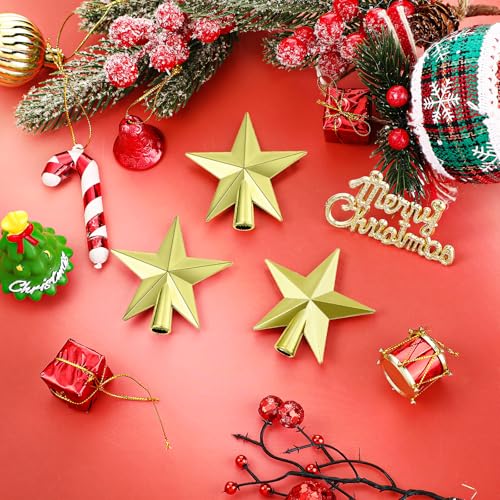 Hanaive Mini Christmas Tree Topper Star Set Gold 2.36 Inch Plated - 3 Pack