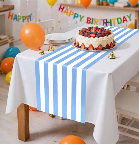 Blue Striped Disposable Table Runners - 6 Pcs 14x108in for Weddings & Parties