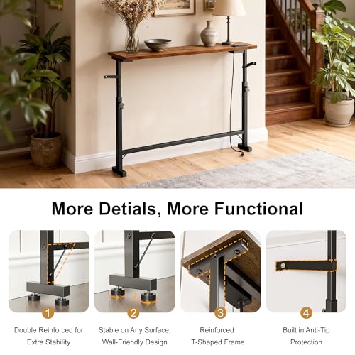 39-Inch Narrow Sofa Table with Power Outlets and Adjustable Height
