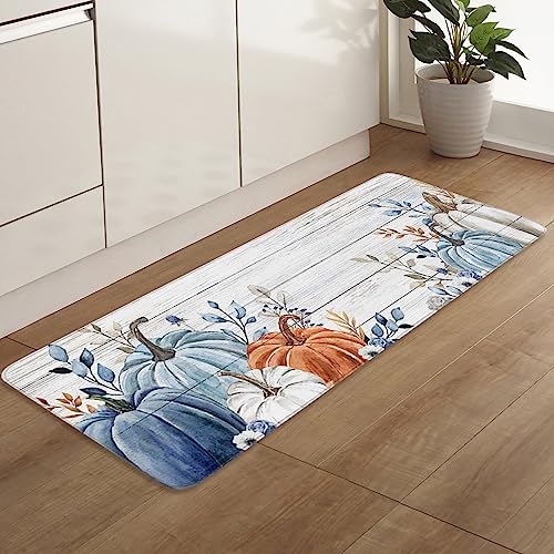 Fall Pumpkin Kitchen Mat Set 2 Pieces with Non-Slip Backing - 15.7"x23.6" & 15.7"x47.2" Thanksgiving Decor Rugs
