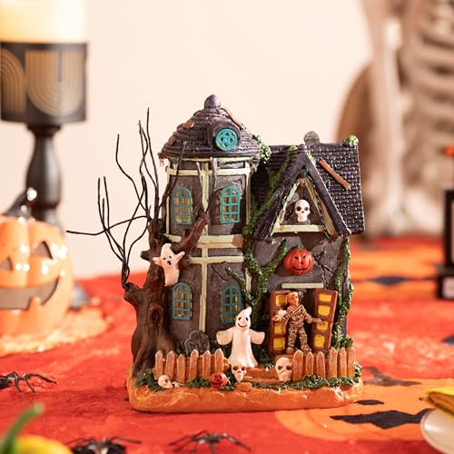 Lighted Halloween Village Haunted House with LED Lights & Music - 8 Inch