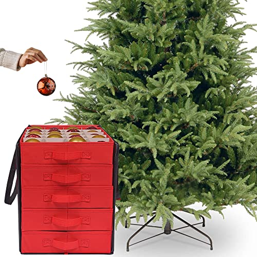 ProPik Red Christmas Ornament Storage Box with Dividers - Holds 100 Ornaments