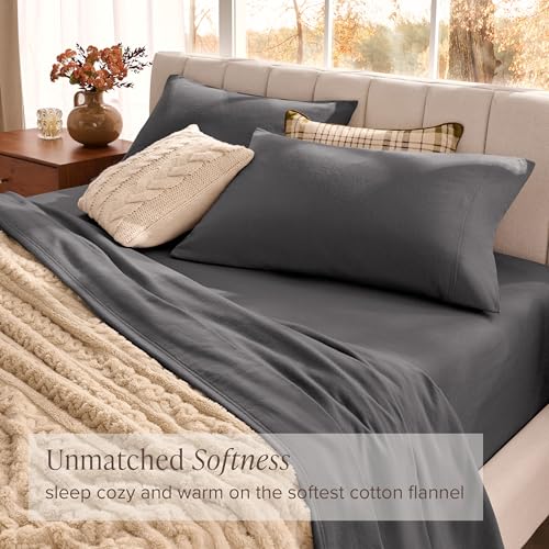 Bare Home 100% Organic Cotton Flannel Queen Sheet Set - Grey
