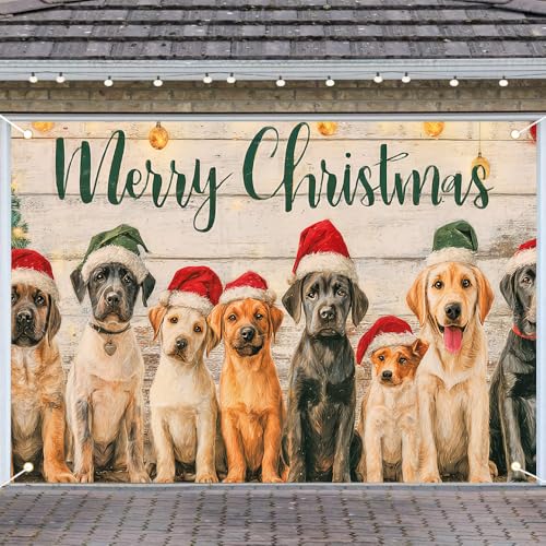 Christmas Dog Banner 71x43 Inch Labrador Puppy Holiday Party Backdrop - Colorful 0781