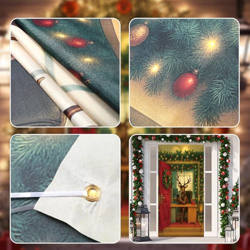 Preboun Christmas Door Cover Reindeer Holiday Banner 70x35 Inch Indoor Outdoor Decor