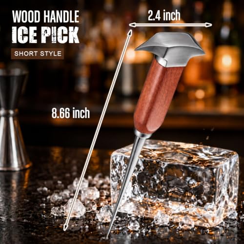 Lothee Long 2-Piece Ice Pick Set - Stainless Steel with Wooden Handle for Bar & Kitchen