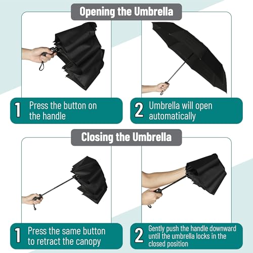 Automatic Folding Travel Umbrella, Compact Windproof Rain and Sun Umbrella