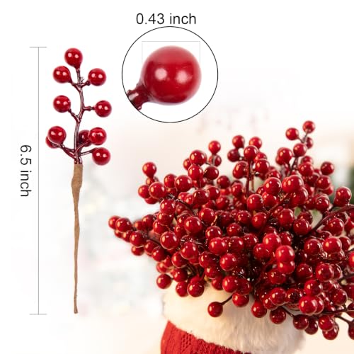 50 Pcs Christmas Red Berry Stems for Holiday Decor 6.5" Artificial Ornaments