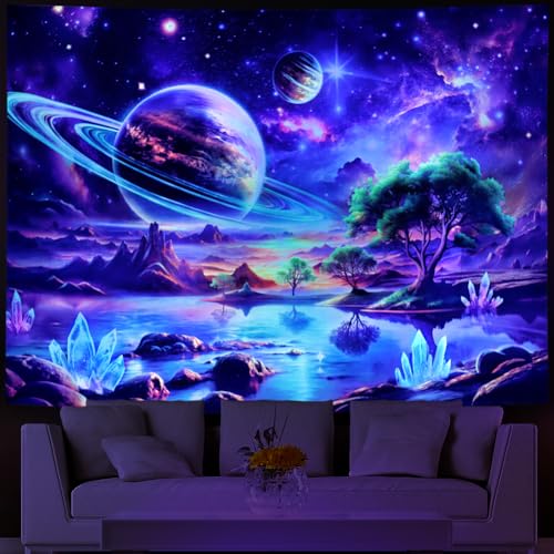 UV Reactive Galaxy Space Tapestry - Blacklight Cosmic Wall Hanging