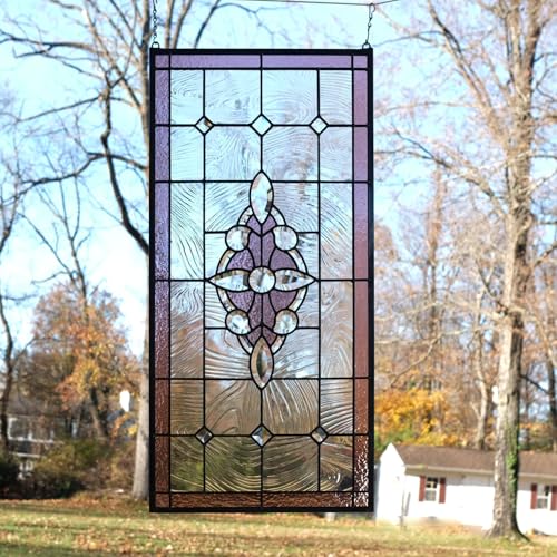 Handcrafted Stained Glass Beveled Window Panel 17" x 35"