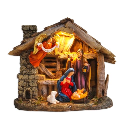 8.3-Inch Musical Nativity Village Scene with Christmas Figurines