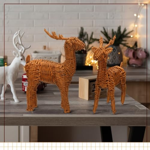 Bucherry 2-Pack Rattan Woven Christmas Reindeer Decor Set