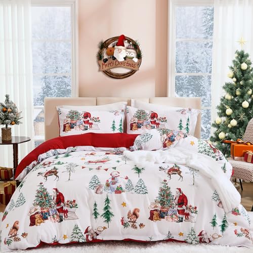 DJY Christmas Duvet Cover Set Queen Santa Snowman Bedding Holiday Decor