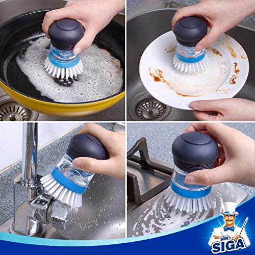 Soap Dispensing Palm Brush 2 Pack - Non-Scratch Kitchen Dish Scrubber