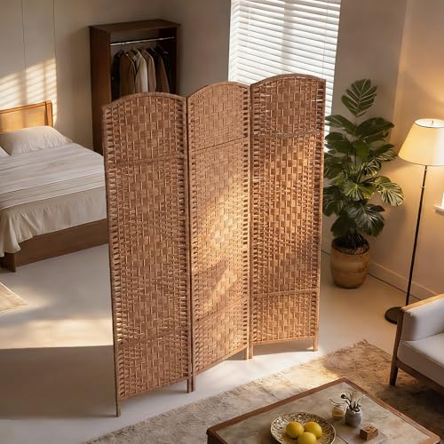 3-Panel Woven Room Divider, 6FT Folding Privacy Screen Partition