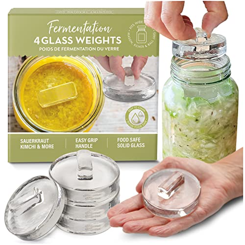 Glass Fermentation Weights with Easy Lift Handles for Wide Mouth Mason Jars 4-Pack