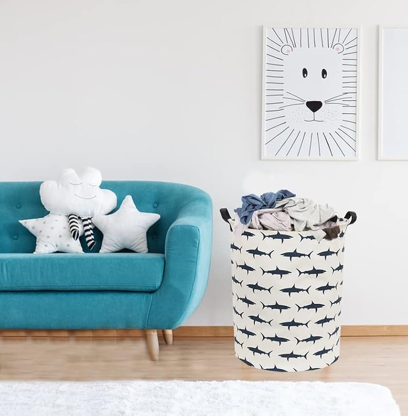 Shark Kids Laundry Hamper - Collapsible Canvas Toy Storage Basket