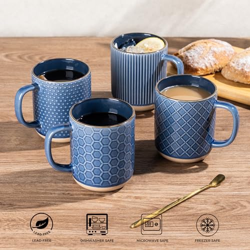 Moonlight Blue GBhome Coffee Mug Set of 4, 16oz Large Handle Ceramic Cups