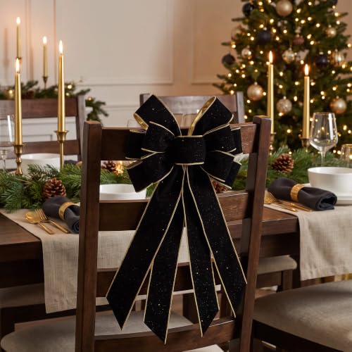 NUVCELKA Black Velvet Bow Tree Topper Large Christmas Wreath Bow 20.9in