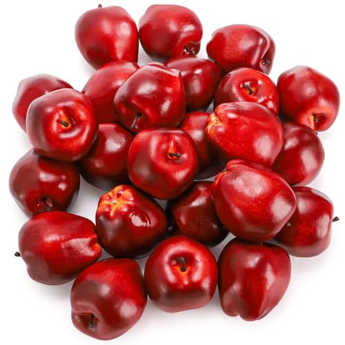 24 Pcs Realistic Artificial Red Apples - Faux Fruit Decor for Home & Parties