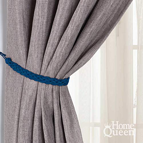 Braided Rope Curtain Tiebacks with Metal Hooks - 23 Inch Navy Set