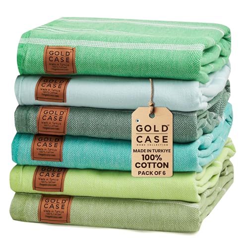 Turkish Beach Towel Set of 6 - 100% Cotton Oversized Quick Dry Sand Free