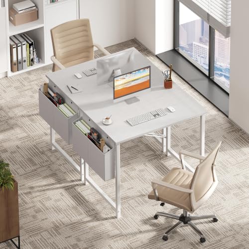 Small 31-Inch Computer Desk with Storage Bag for Home Office, White