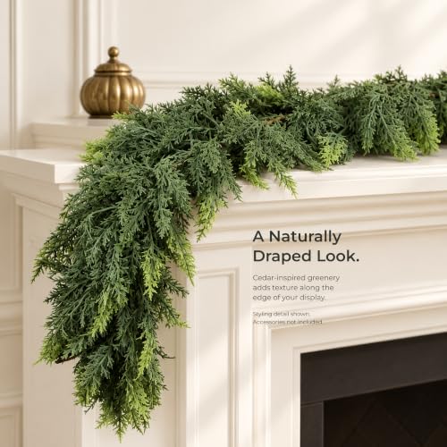 BBALOVEDRE 6FT Cedar Garland Twin Pack Outdoor Christmas Deco – Unlit, Real Touch